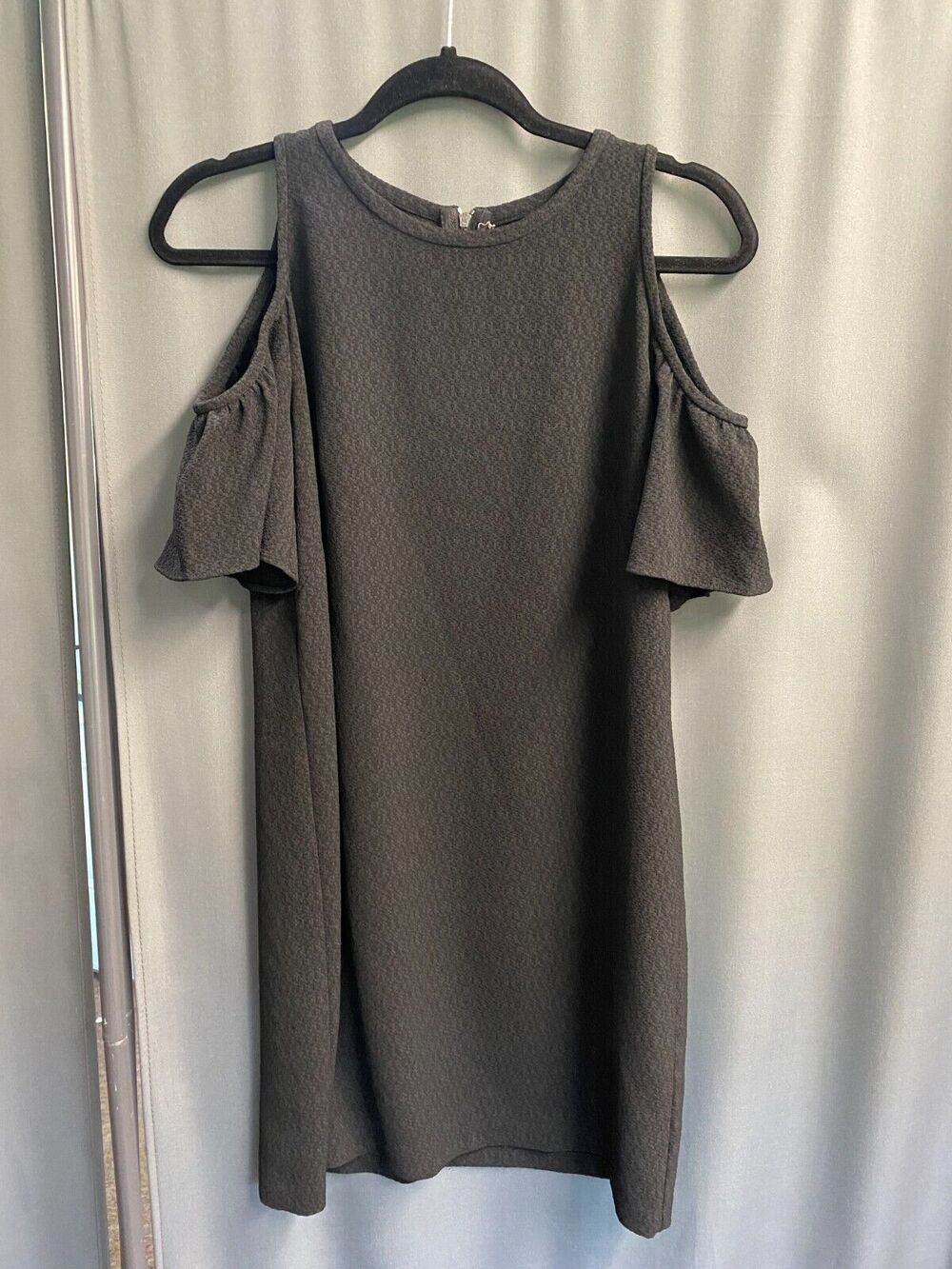 Ann Taylor LOFT Mini Dress Womens Size 4 Gray Cold Shoulder Sleeve Preppy B76